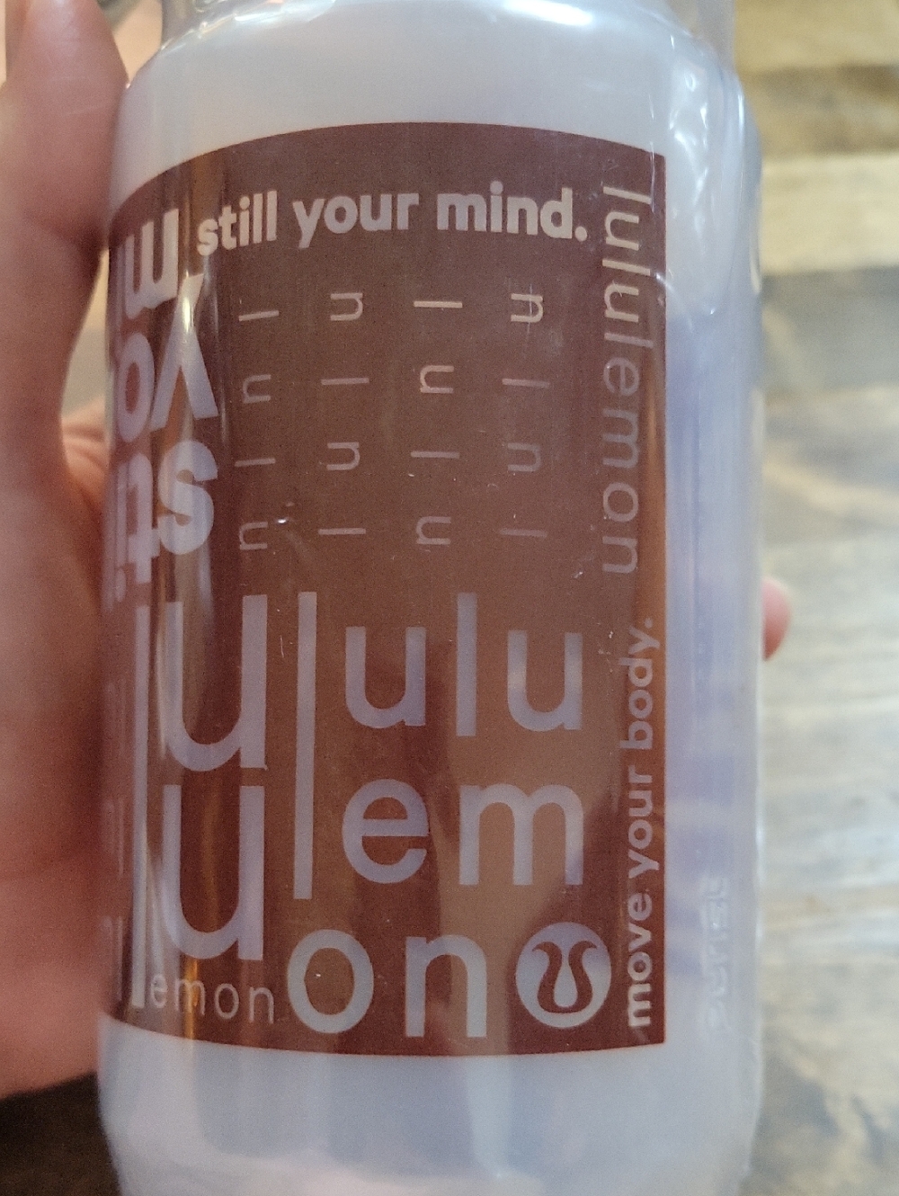 lululemon athletica Clear Water Bottle with Brown Graphic and Black Lid Purist - Picture 9 of 10